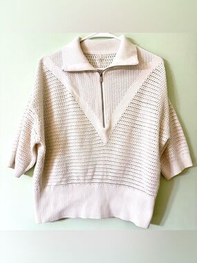 CALIA by Carrie Underwood Cream Half-Zip Open Knit Pullover